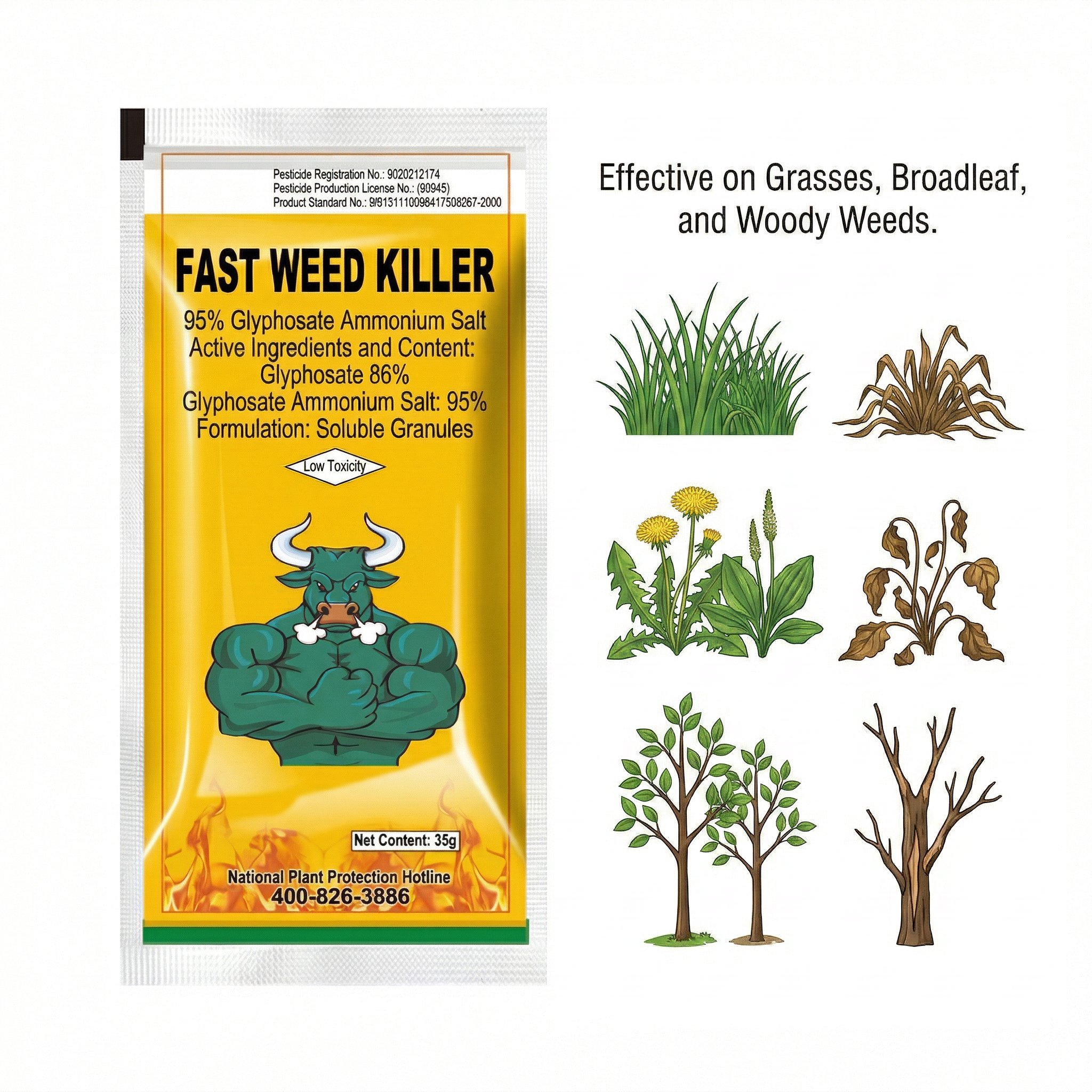 Herbicide granulé soluble à 95 % de sel d'ammonium de glyphosate pour le contrôle des mauvaises herbes à large spectre | Gestion systémique des mauvaises herbes