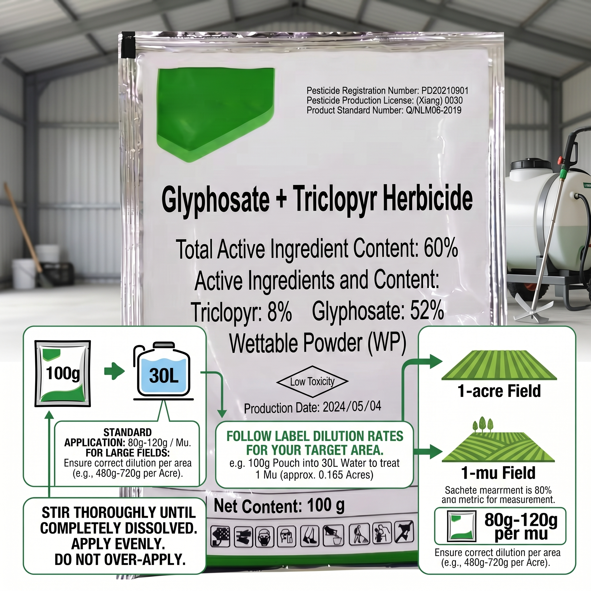 Herbicide Glyphosate Trichloropyrimidinyl Phosphonate 60 % pour le Contrôle des Mauvaises Herbes | Gestion Systémique des Mauvaises Herbes
