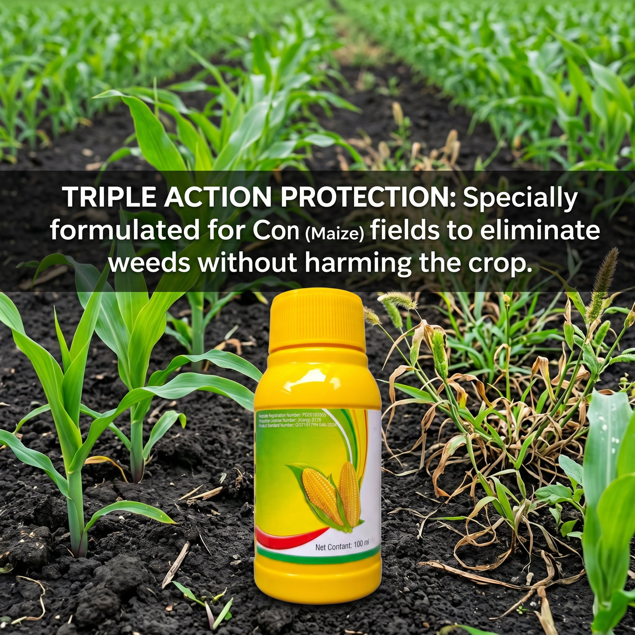 Herbicide SC Nicosulfuron 20 % + Atrazine 6 % + Mesotrione 4 %, désherbage sélectif du maïs en champ