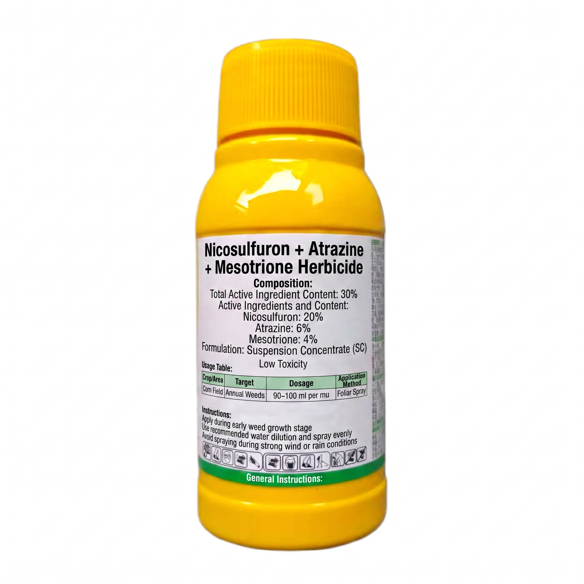 Herbicide SC Nicosulfuron 20 % + Atrazine 6 % + Mesotrione 4 %, désherbage sélectif du maïs en champ