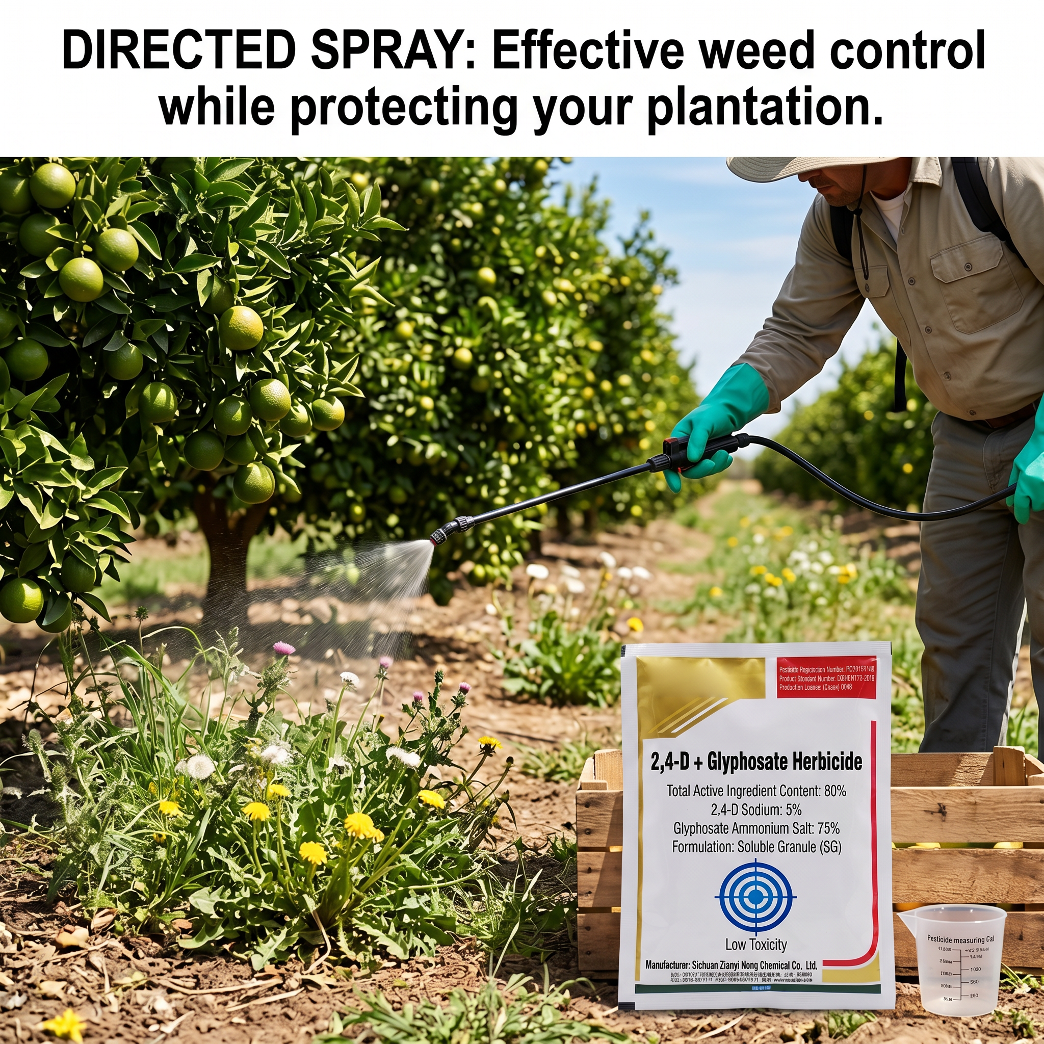 Herbicide granulés solubles au glyphosate pour le contrôle des mauvaises herbes sur friches et agrumes, gestion systémique des mauvaises herbes