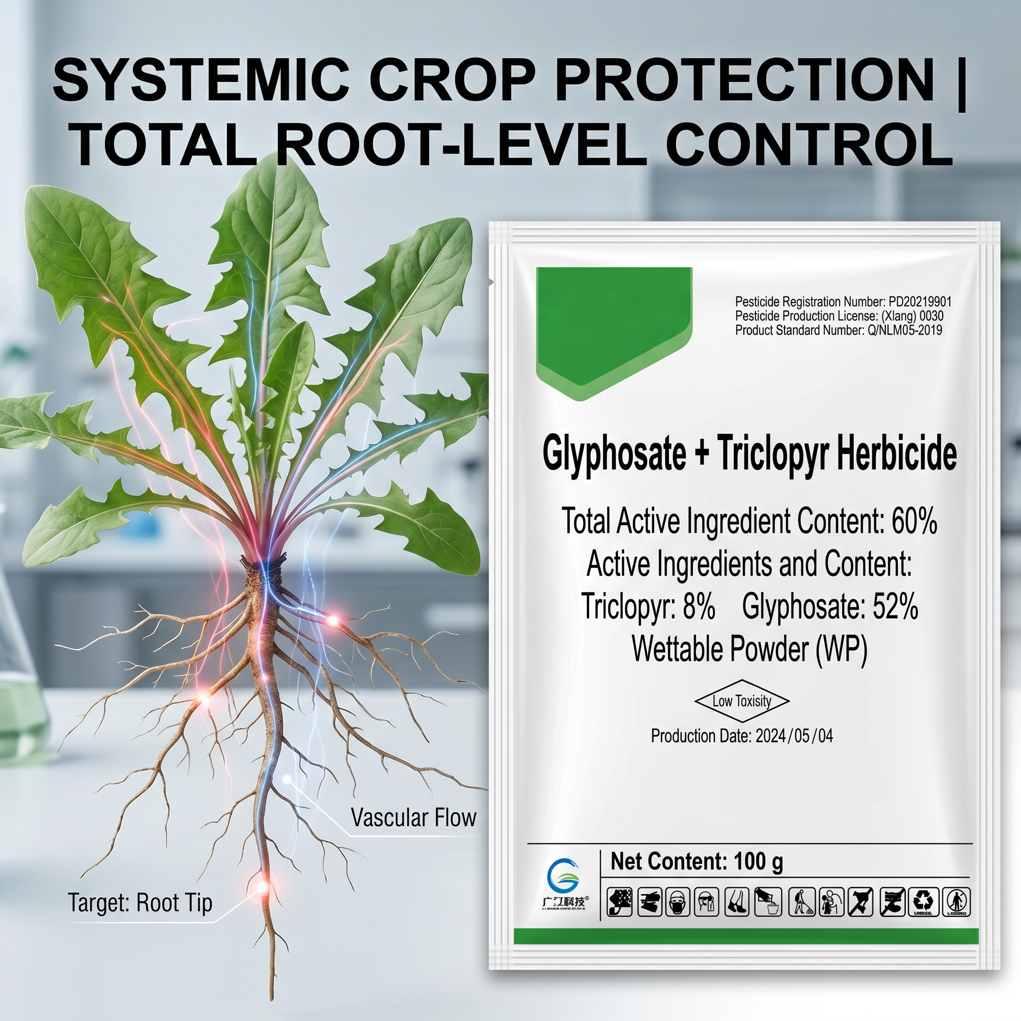 Herbicide Glyphosate Trichloropyrimidinyl Phosphonate 60 % pour le Contrôle des Mauvaises Herbes | Gestion Systémique des Mauvaises Herbes