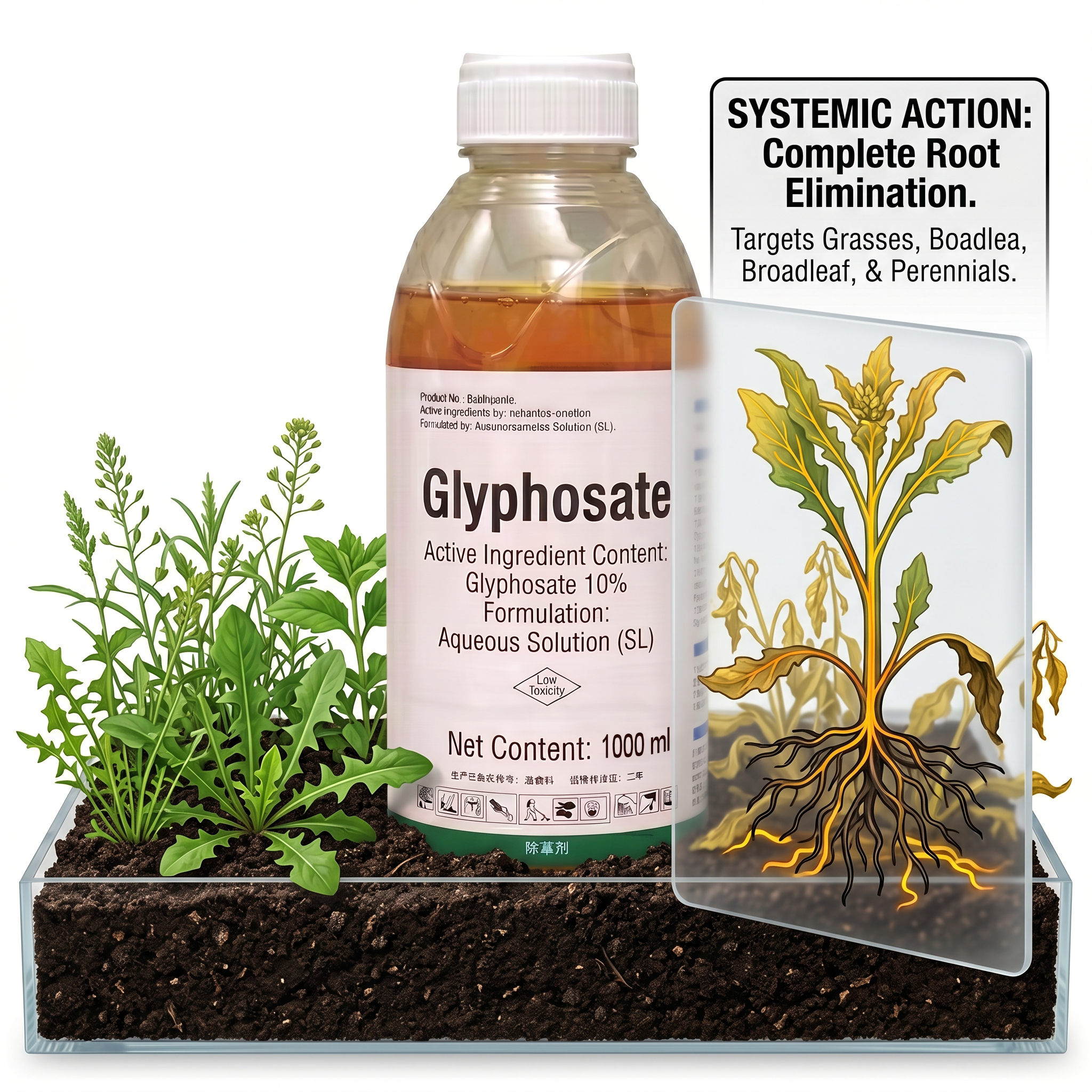 Herbicide au glyphosate pour un contrôle puissant des mauvaises herbes et des racines | Gestion systémique des mauvaises herbes à large spectre